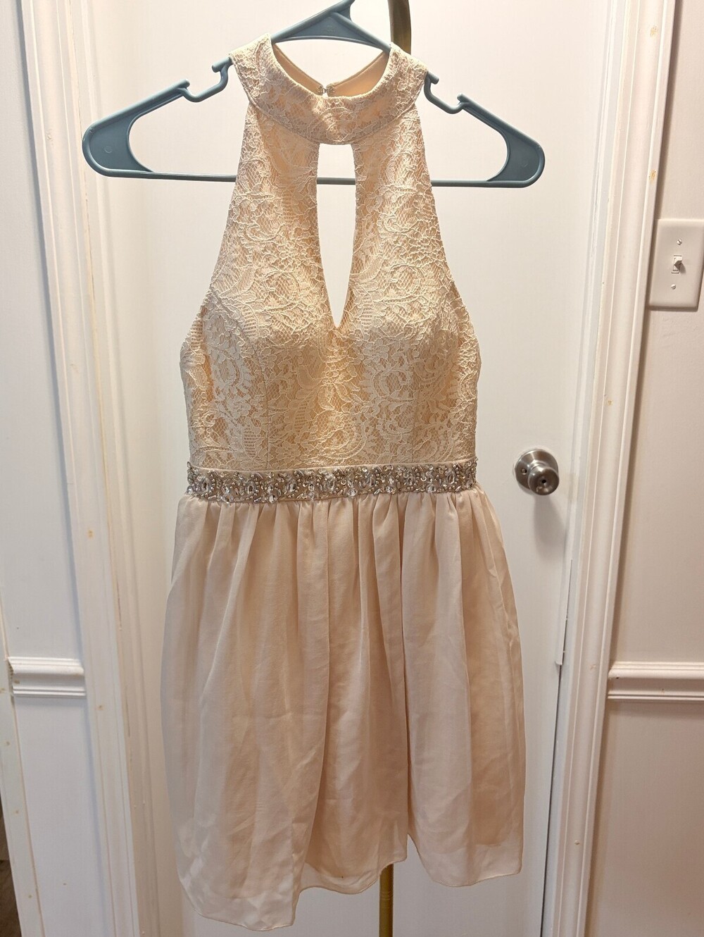 Speechless Lace Halter Dress with Beaded Waist - Size 3